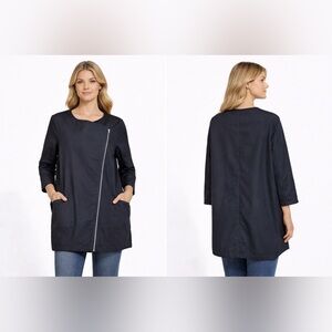 Jenni Kayne Womens Size M Asymmetrical Jacket Black Cotton Blend Zip Up Pockets